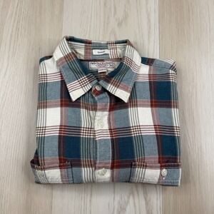 Wallace & Barnes Mens Blue Plaid Classic Long Sleeve Button Up Shirt Size Medium